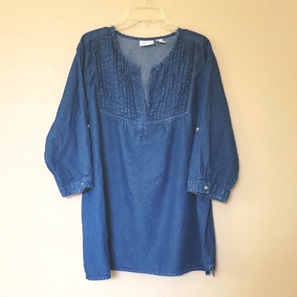 The Vermont Country Store Chambray Denim Split Neck Top - Size 3X - Picture 1 of 5